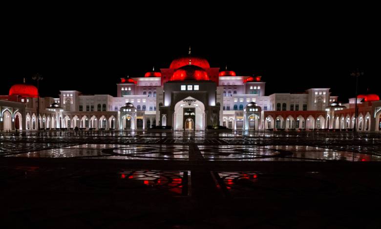 Qasr Al Watan, the Palace of the Nation, will be illuminated in red until Tuesday February 9, 2021 to celebrate the UAE’s Hope Probe nearing Mars.Fujairah Observer.