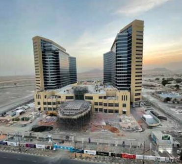 Al Taif Business Centre, Fujairah’s new mixed-use landmark, developed by Al Taif Investment, a joint venture between Dubai Investments and the Fujairah Investment Establishment has hit a construction milestone with 95% project completion.Fujairah.Fujairah Observer.Local News.Fujairah development.