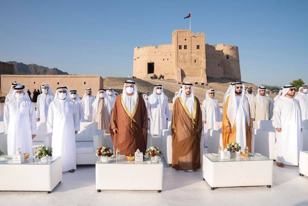 Under the patronage of H.H. Sheikh Hamad bin Mohammed Al Sharqi, Supreme Council Member and Ruler of Fujairah, H.H. Sheikh Mohammed bin Hamad bin Mohammed Al Sharqi, Crown Prince of Fujairah, today attended the 23rd mass wedding in Fujairah Fort that grouped together 104 grooms and brides from different parts of the emirate.