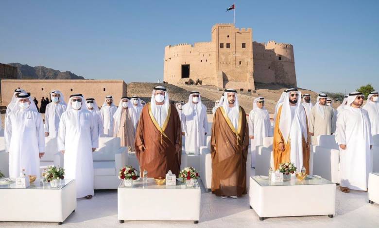 Under the patronage of H.H. Sheikh Hamad bin Mohammed Al Sharqi, Supreme Council Member and Ruler of Fujairah, H.H. Sheikh Mohammed bin Hamad bin Mohammed Al Sharqi, Crown Prince of Fujairah, today attended the 23rd mass wedding in Fujairah Fort that grouped together 104 grooms and brides from different parts of the emirate.