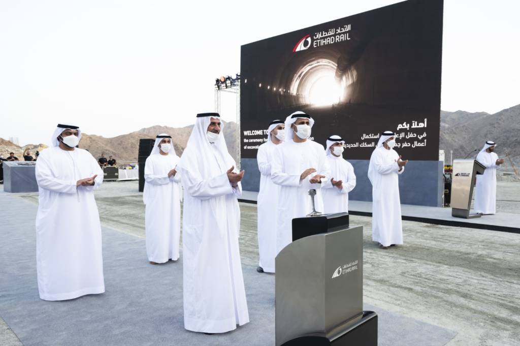 Etihad Rail completion of excavation works of all the 9 tunnels stretching 6.9 Kilometers trough Al Hajar Mountains. Fujairah news.Fujairah rail network.