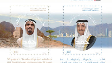 Photo of 7X issues commemorative stamp to celebrate 50th anniversary of H.H. Sheikh Hamad bin Mohammed Al Sharqi’s ascension in Fujairah